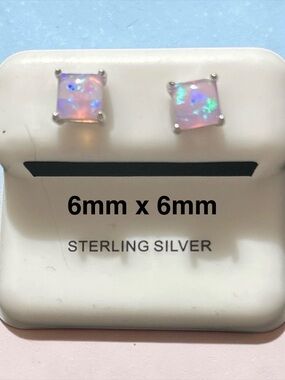 NWT Pure 985 Sterling Silver Pushback Pink Fire Opal Stud Earrings 6mm